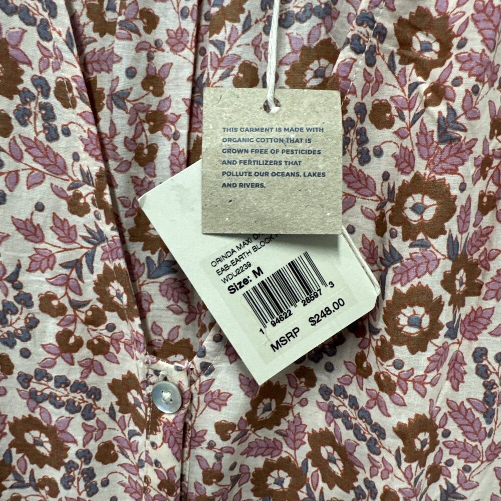 Faherty Women’s Orinda Floral Earth Peasant Sleeve Bohemian Maxi Sundress Medium - Picture 8 of 15
